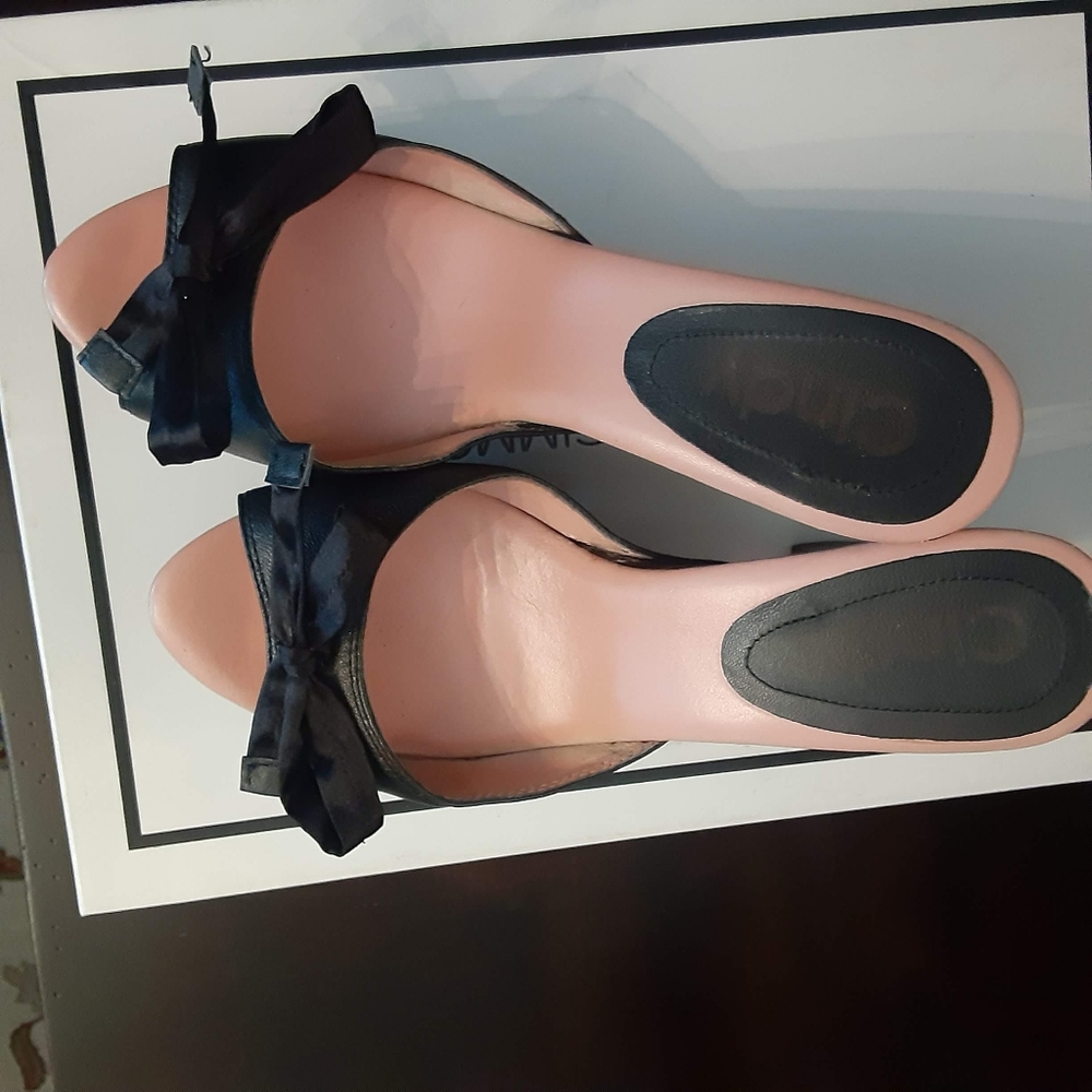 Cindy black leather platform slides, size 6